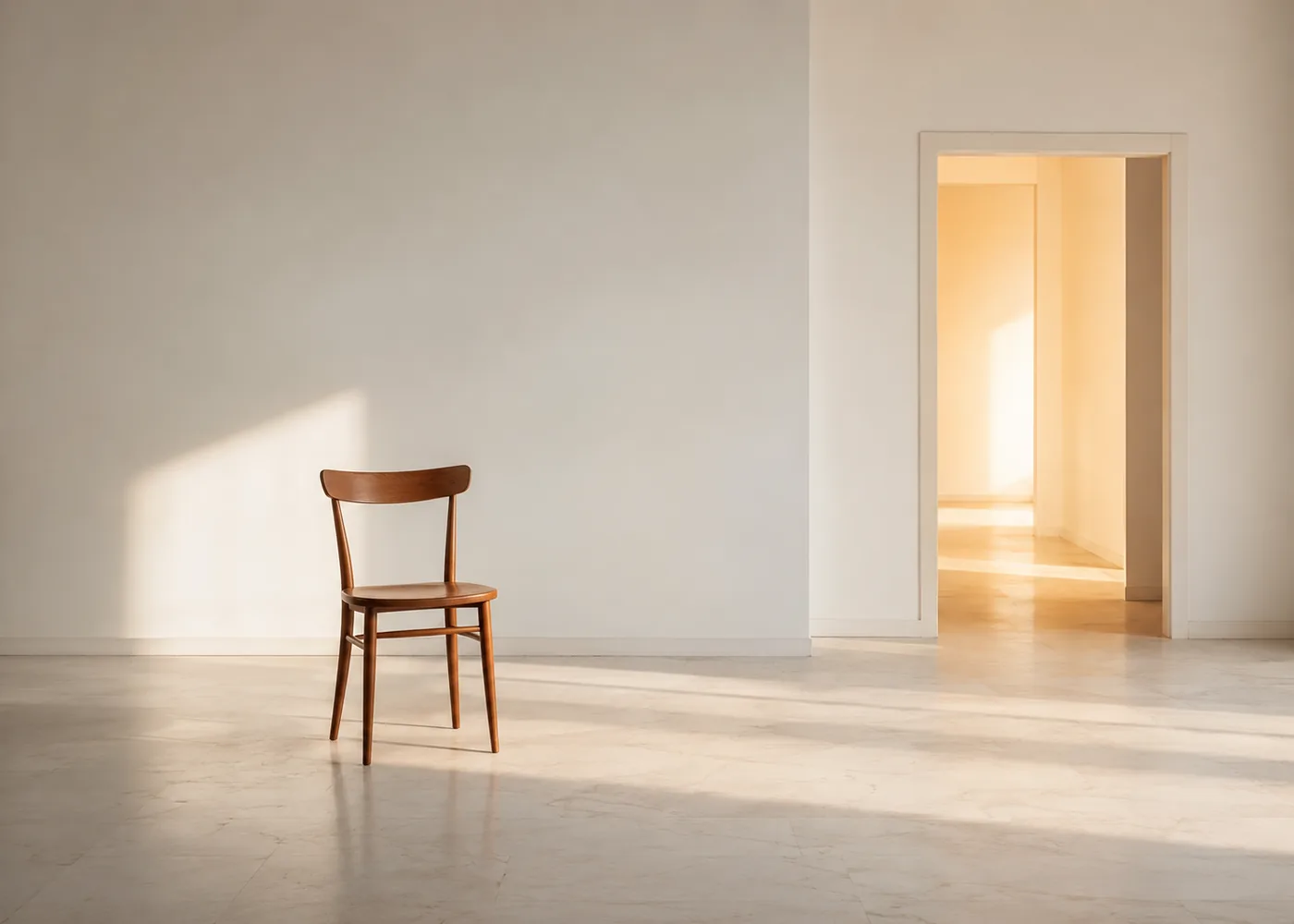 An empty chair in a sunlit room